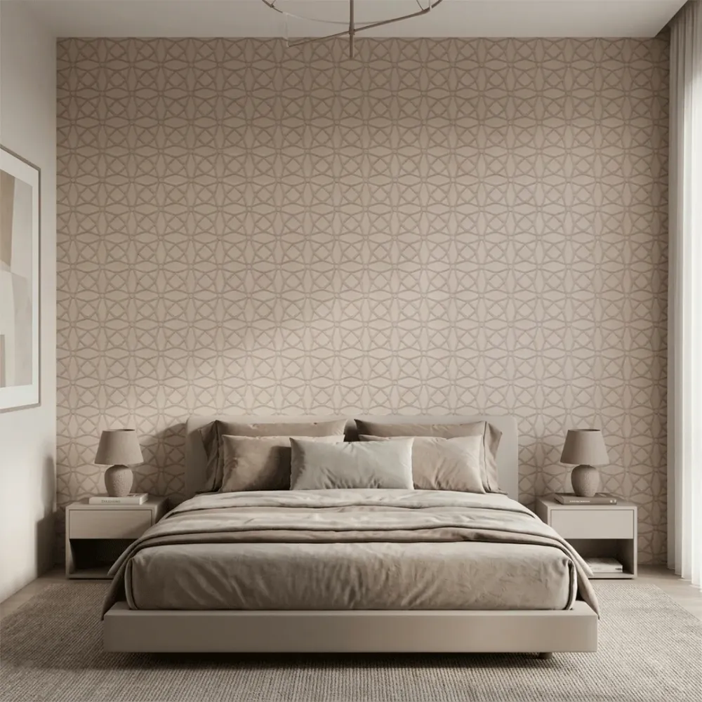 Taupe Geometric Embroidered Textured Wallpaper