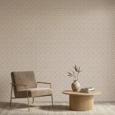 Taupe Geometric Embroidered Textured Wallpaper