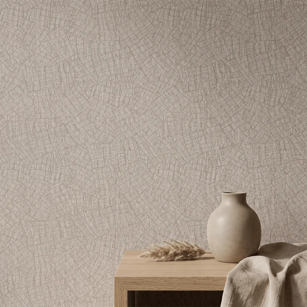 Taupe Grey Textured Abstract Woven Wallpaper