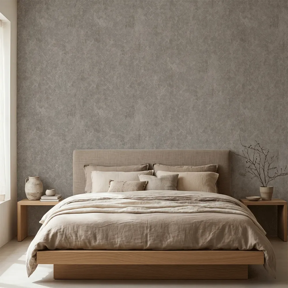 Taupe Grid Industrial Geometric Wallpaper