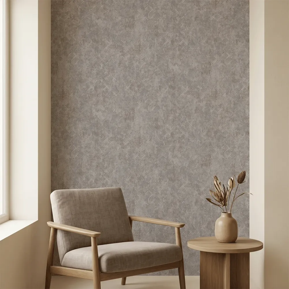 Taupe Grid Industrial Geometric Wallpaper