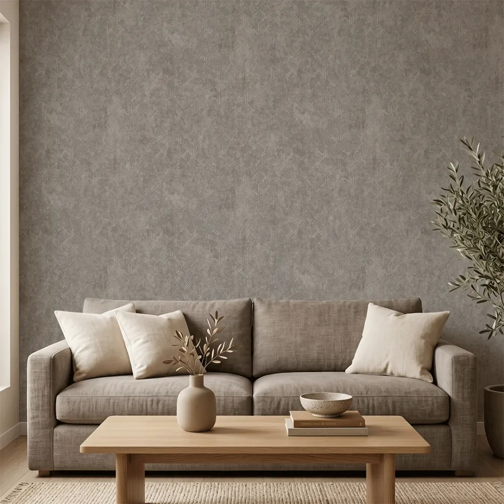 Taupe Grid Industrial Geometric Wallpaper