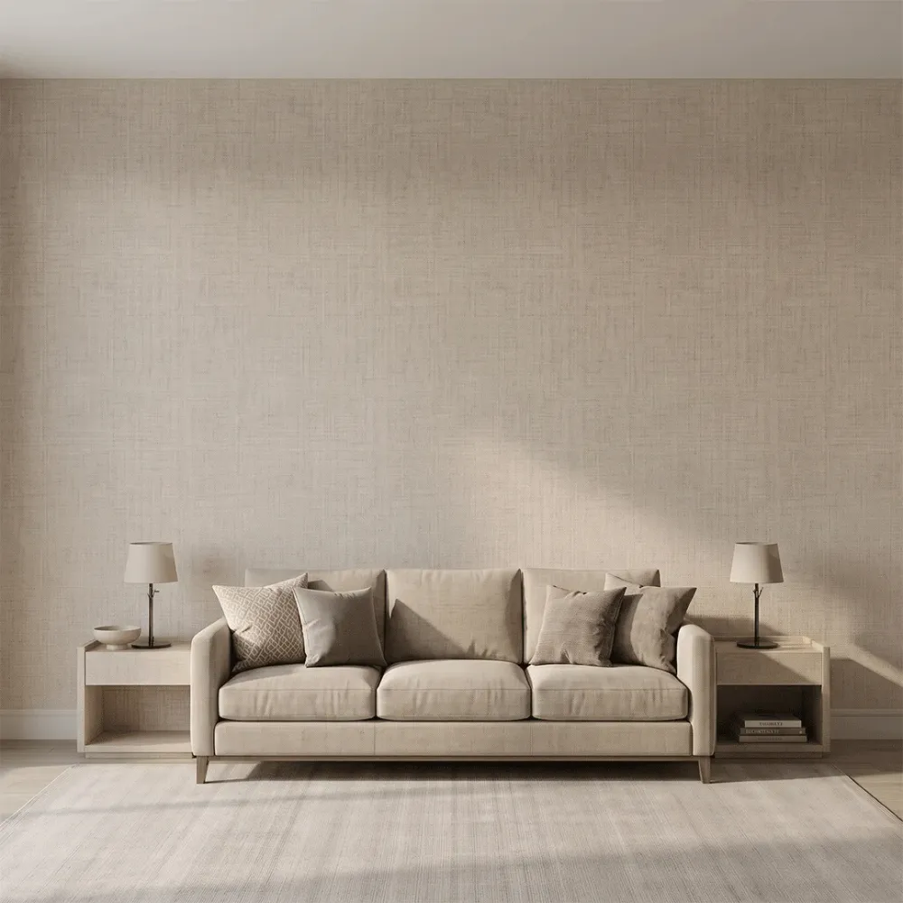 Taupe Linen Texture Plain Wallpaper