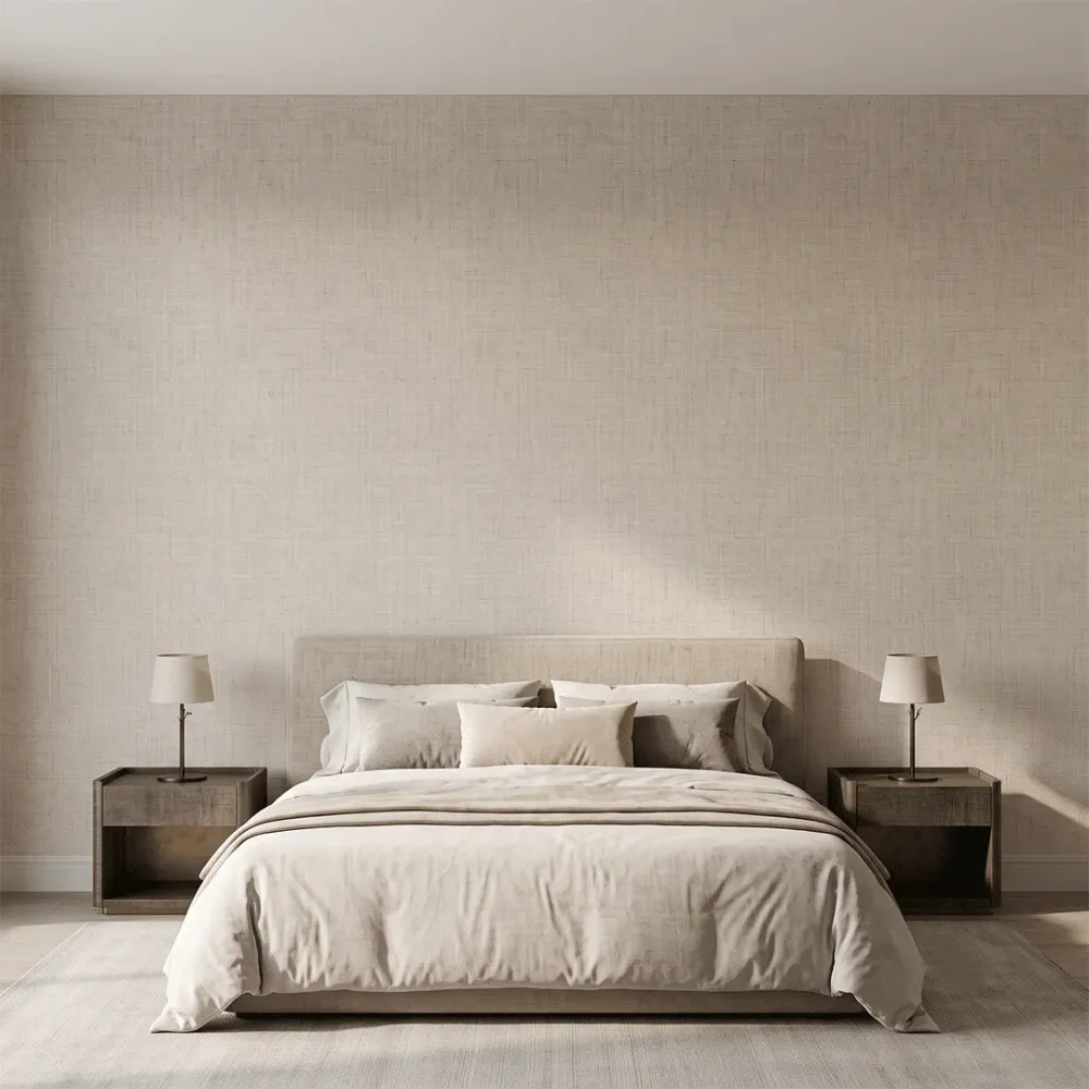 Taupe Linen Texture Plain Wallpaper