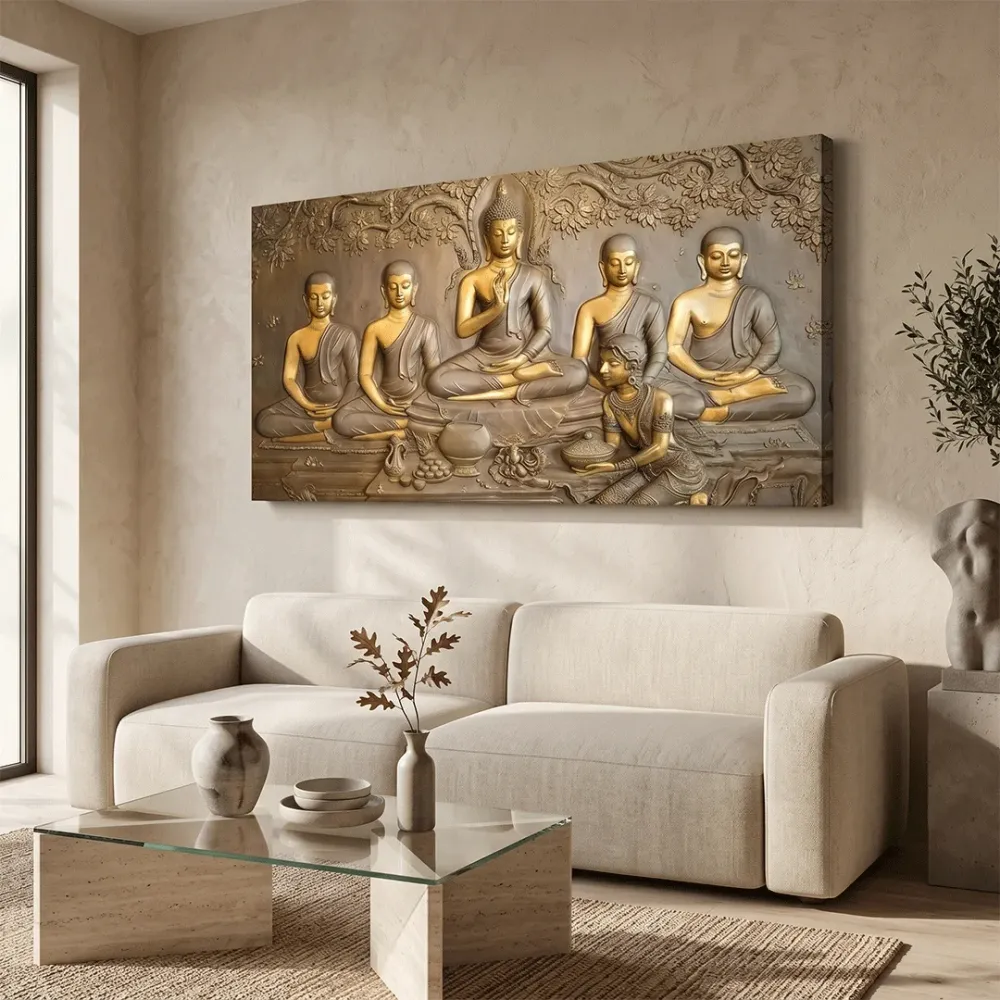 Teachings of Buddha Panoramic Wall Painting With Frame