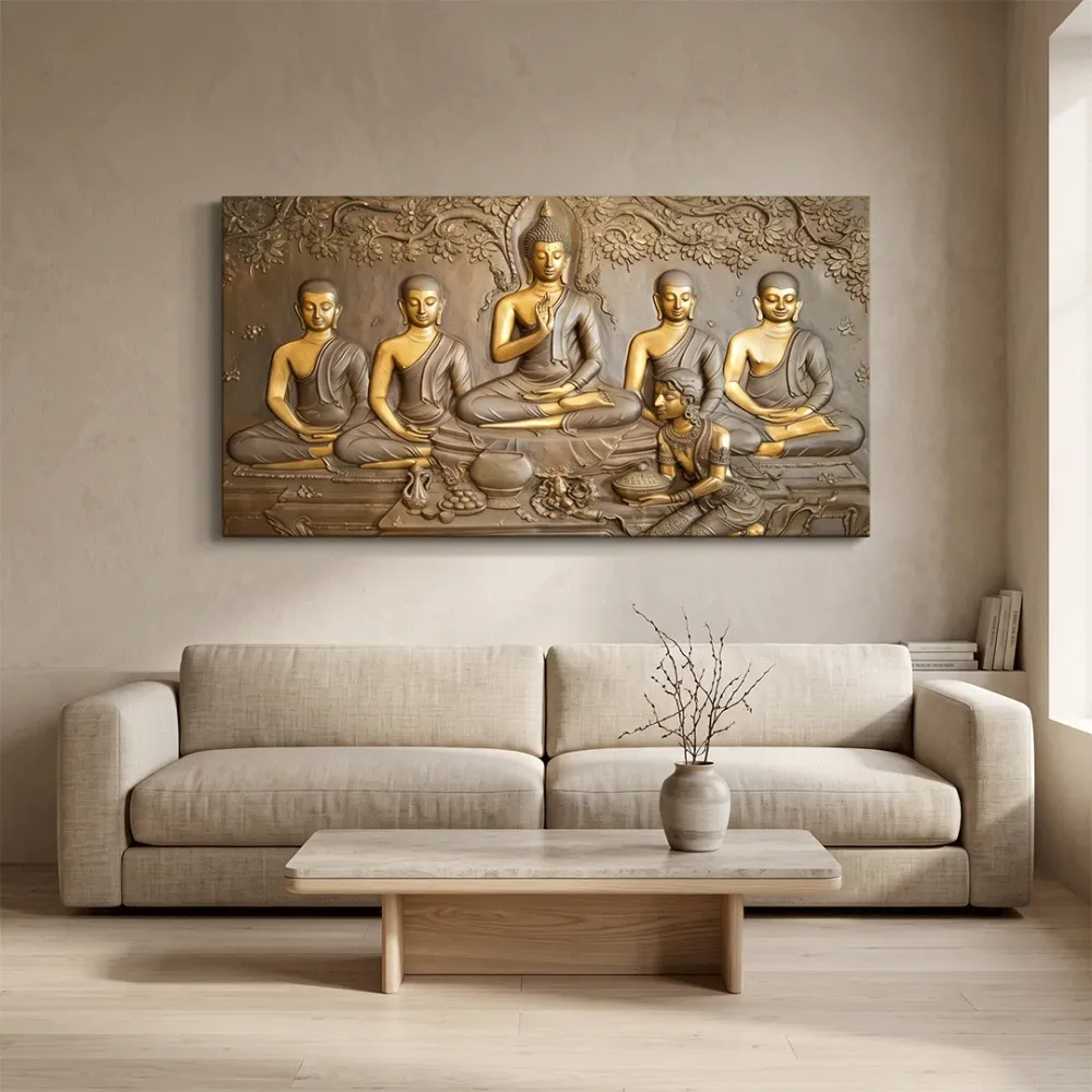 Teachings of Buddha Panoramic Wall Painting With Frame