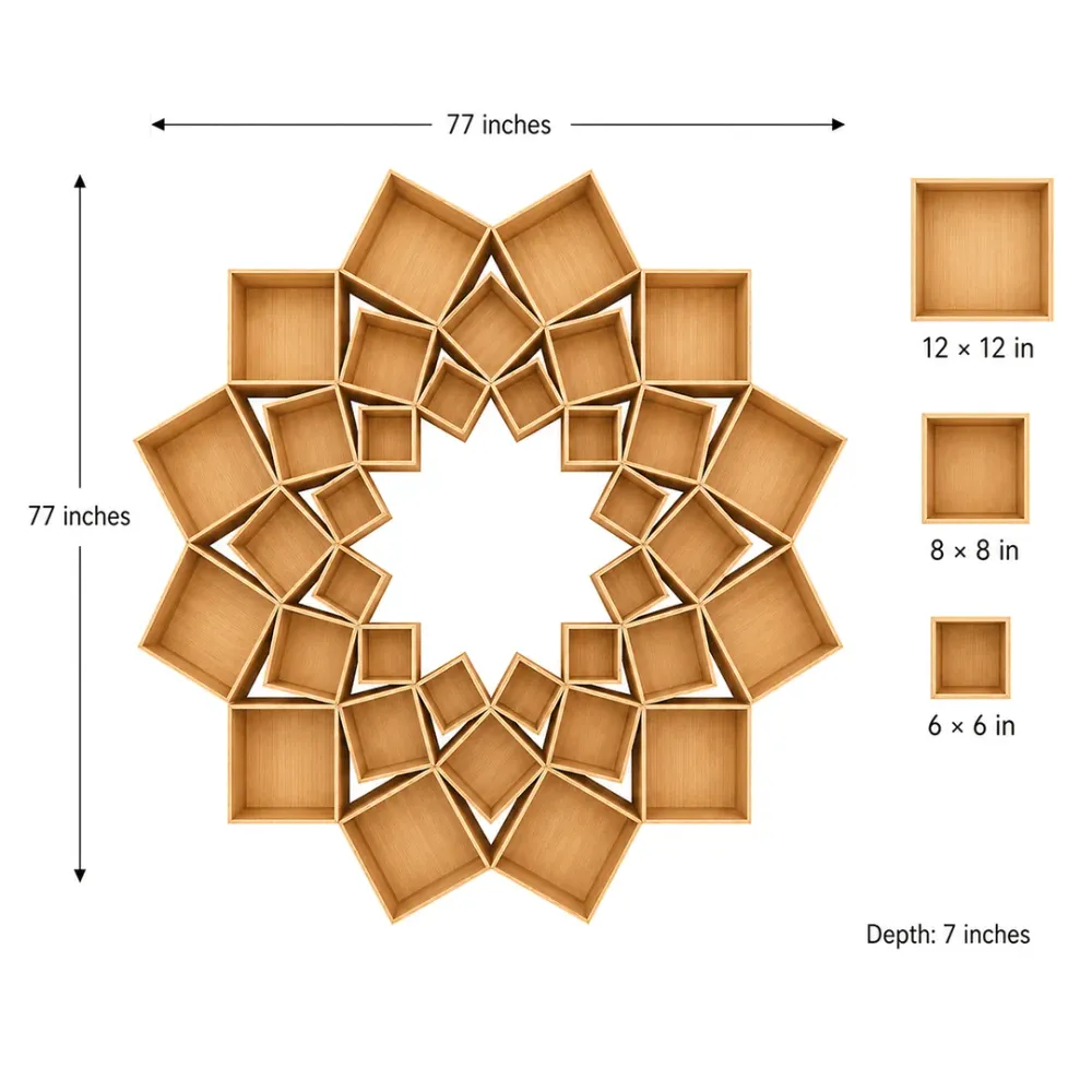 The Lotus Wood Wall Cabinet / Book Shelf, Light Oak Finish