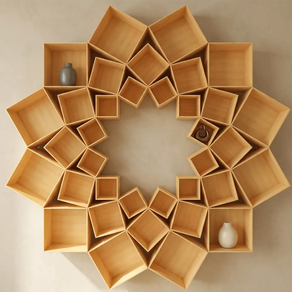 The Lotus Wood Wall Cabinet / Book Shelf, Light Oak Finish