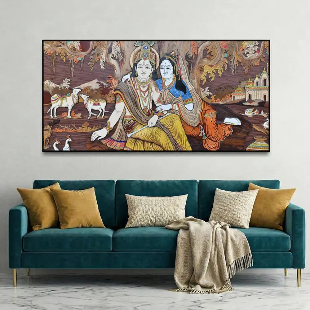 Timeless Companionship of Radha Krishna Canvas Wall Painting With Frame