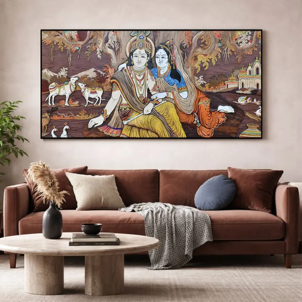 Timeless Companionship of Radha Krishna Canvas Wall Painting With Frame