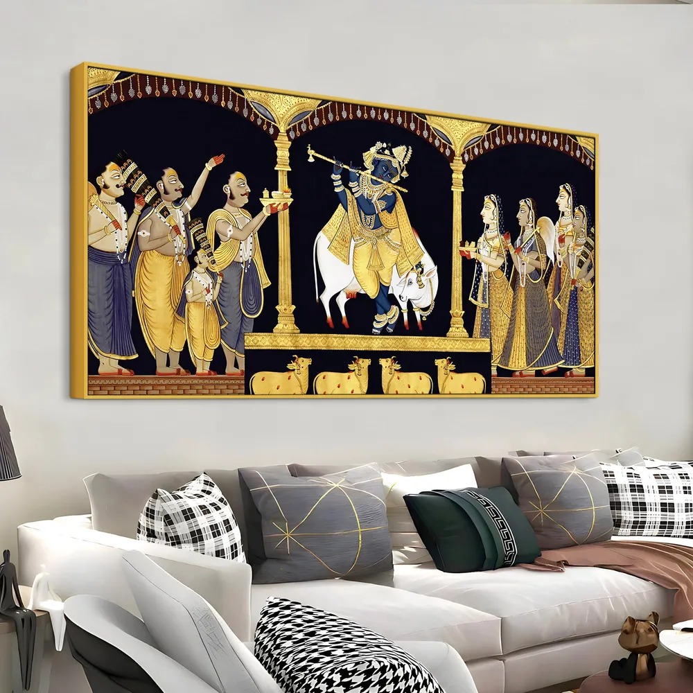 Divine Raas of Krishna Canvas Wall Painting With Frame