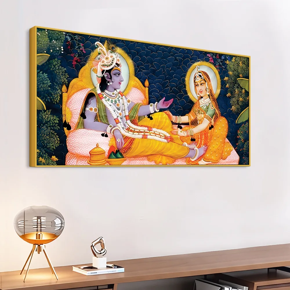 Divine Conversation of Radha Krishna Canvas Wall Painting With Frame