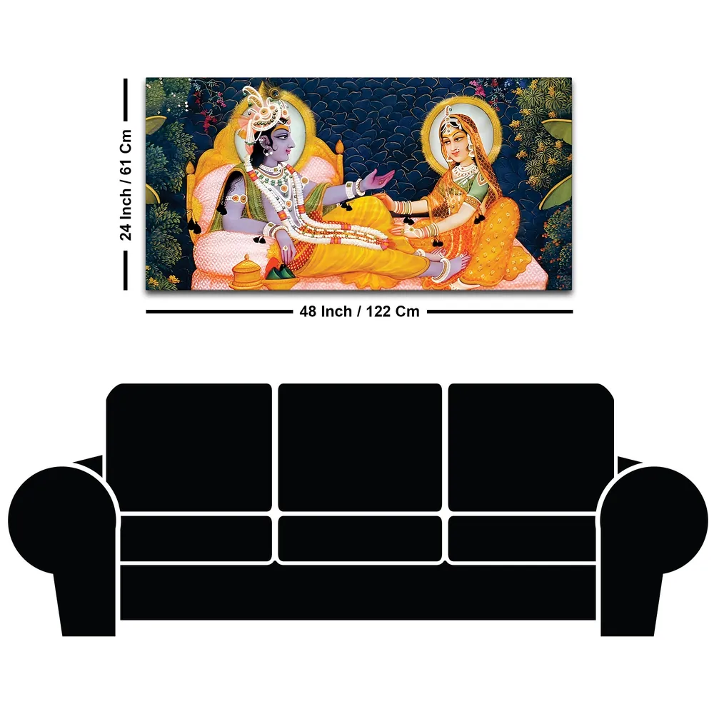 Divine Conversation of Radha Krishna Canvas Wall Painting With Frame