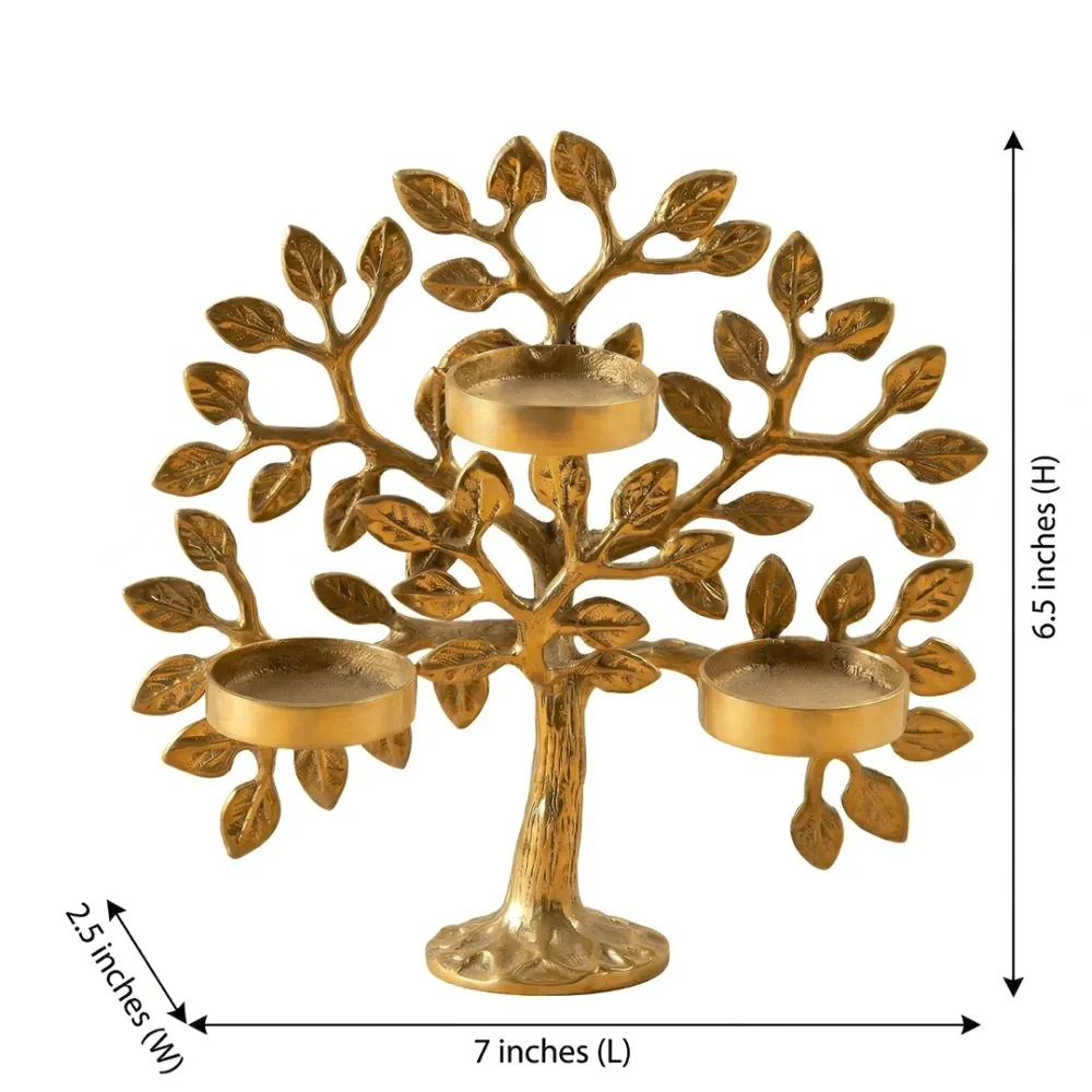 Tree of Life Solid Brass Candle Holder – Triple Tealight Stand 