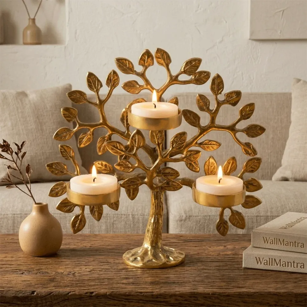 Tree of Life Solid Brass Candle Holder – Triple Tealight Stand 