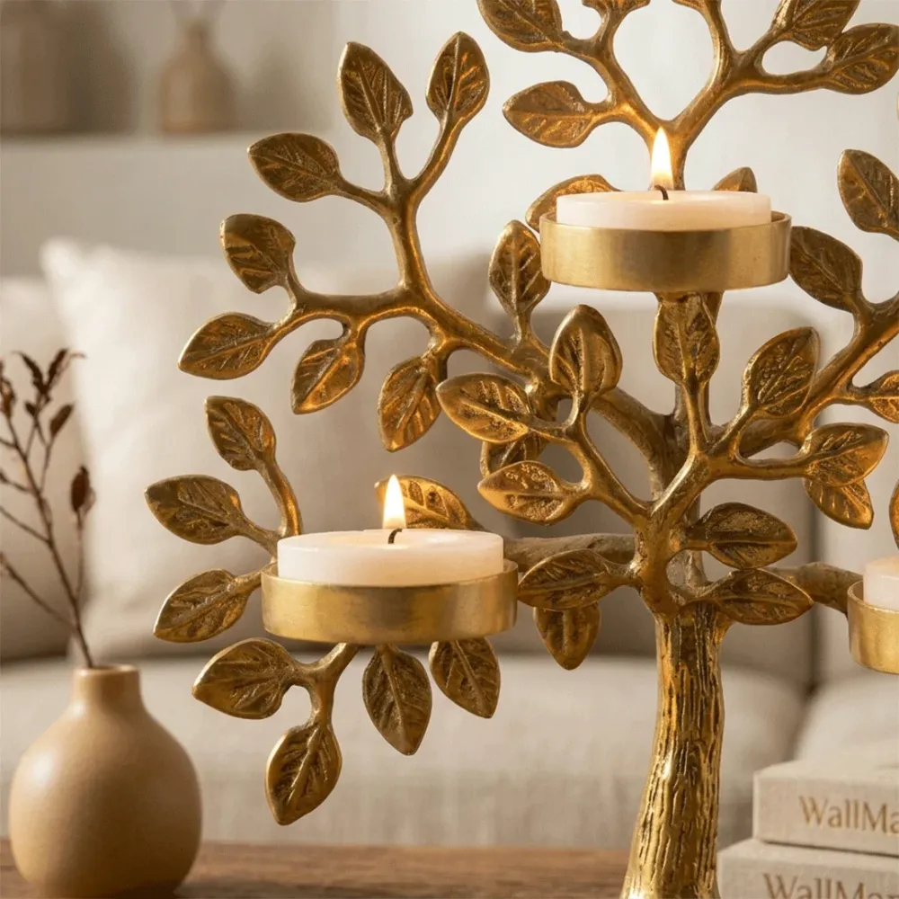 Tree of Life Solid Brass Candle Holder – Triple Tealight Stand 
