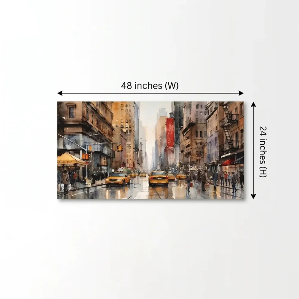 Urban City Street Canvas Wall Art – Modern Skyline Panorama With Frame