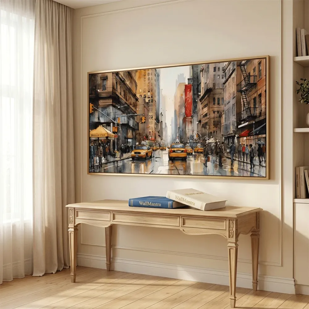 Urban City Street Canvas Wall Art – Modern Skyline Panorama With Frame