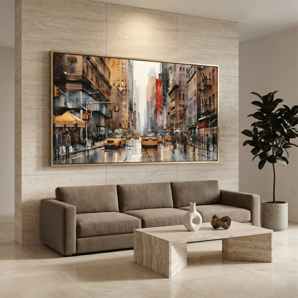 Urban City Street Canvas Wall Art – Modern Skyline Panorama With Frame