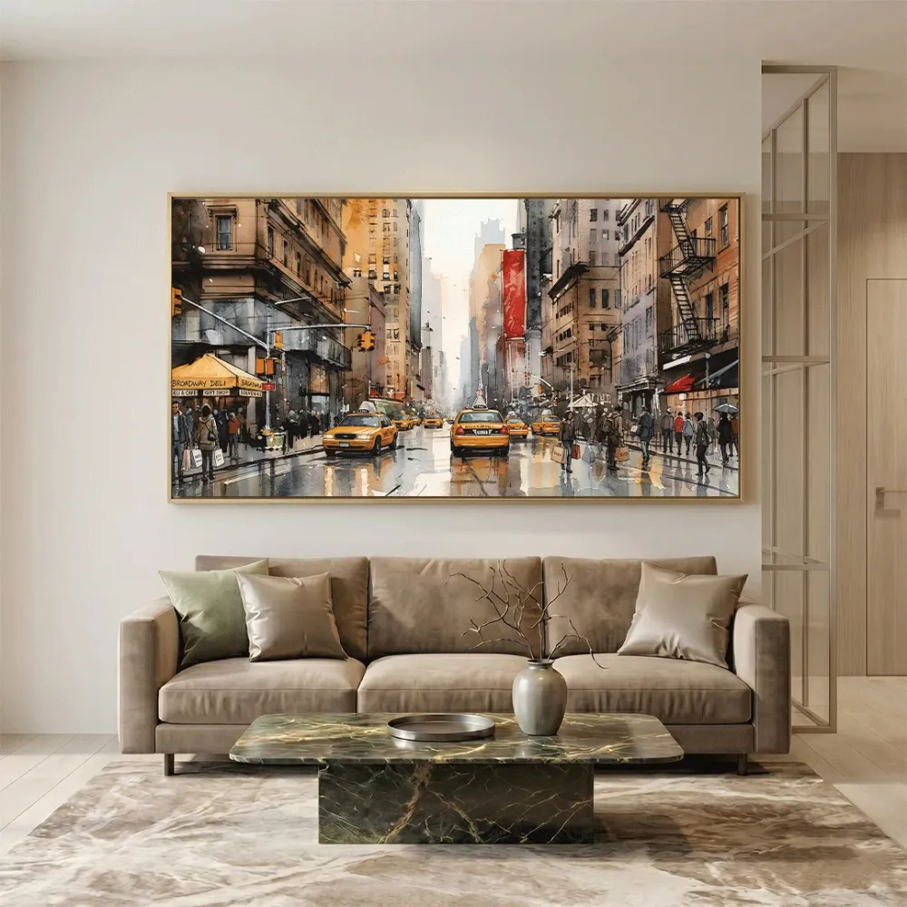 Urban City Street Canvas Wall Art – Modern Skyline Panorama With Frame