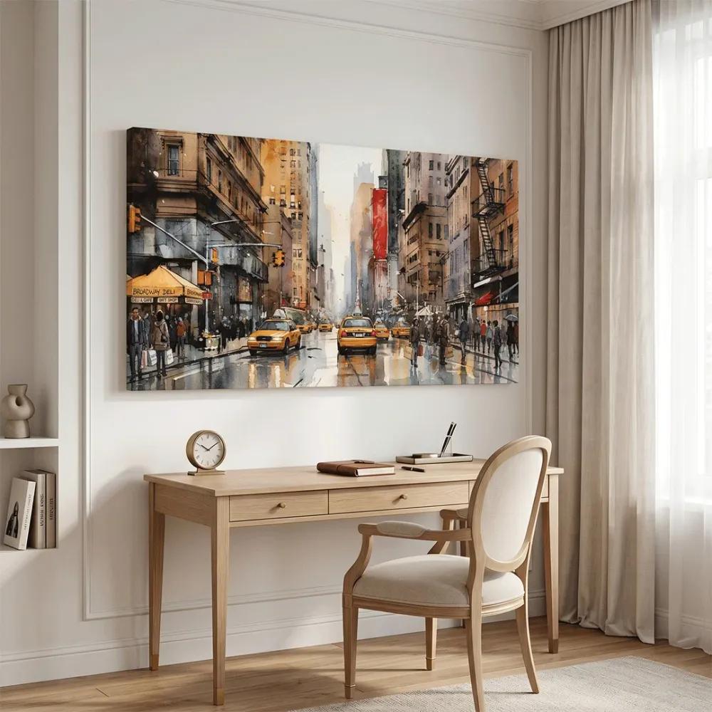 Urban City Street Canvas Wall Art – Modern Skyline Panorama With Frame