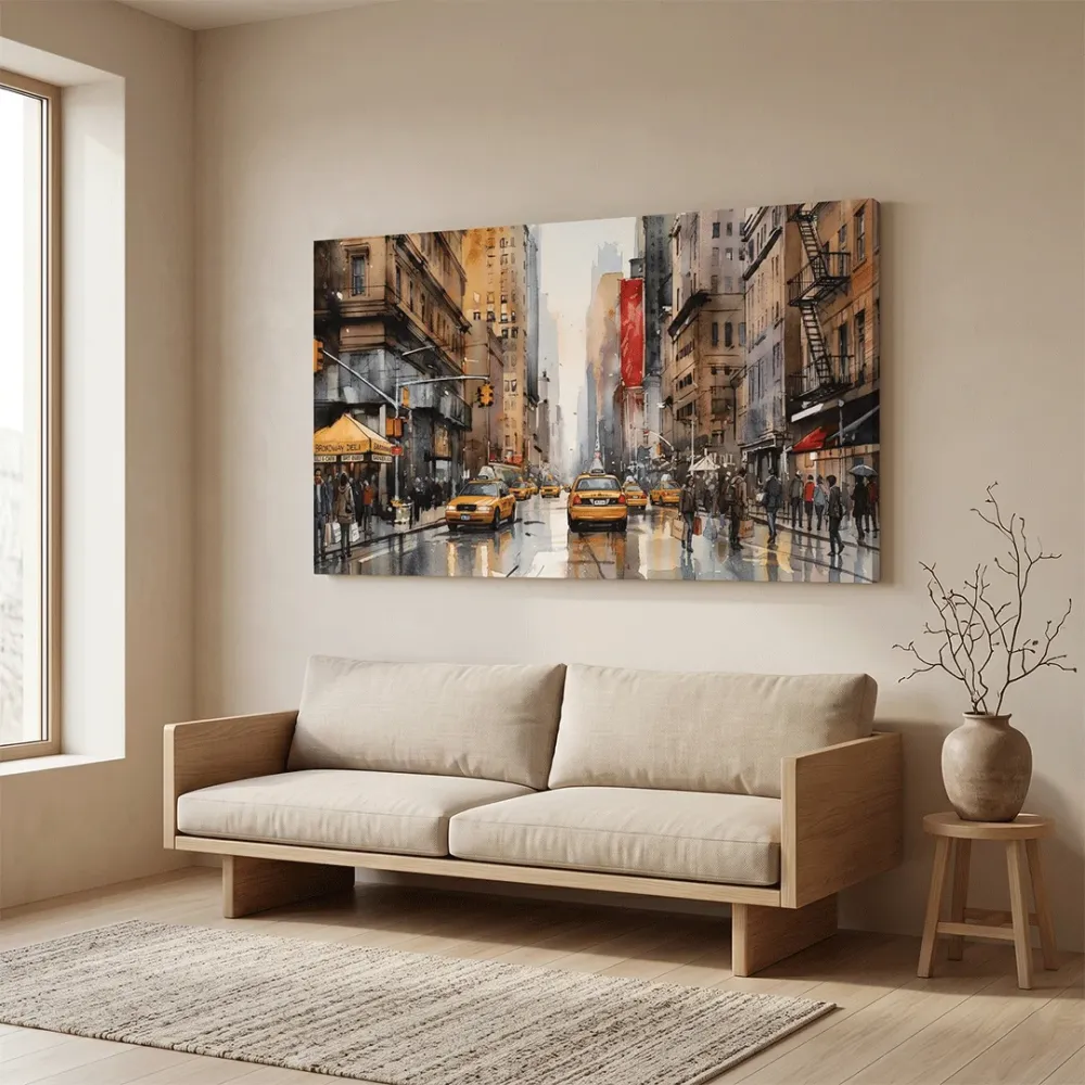 Urban City Street Canvas Wall Art – Modern Skyline Panorama With Frame