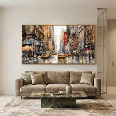 Urban City Street Canvas Wall Art – Modern Skyline Panoramaaa