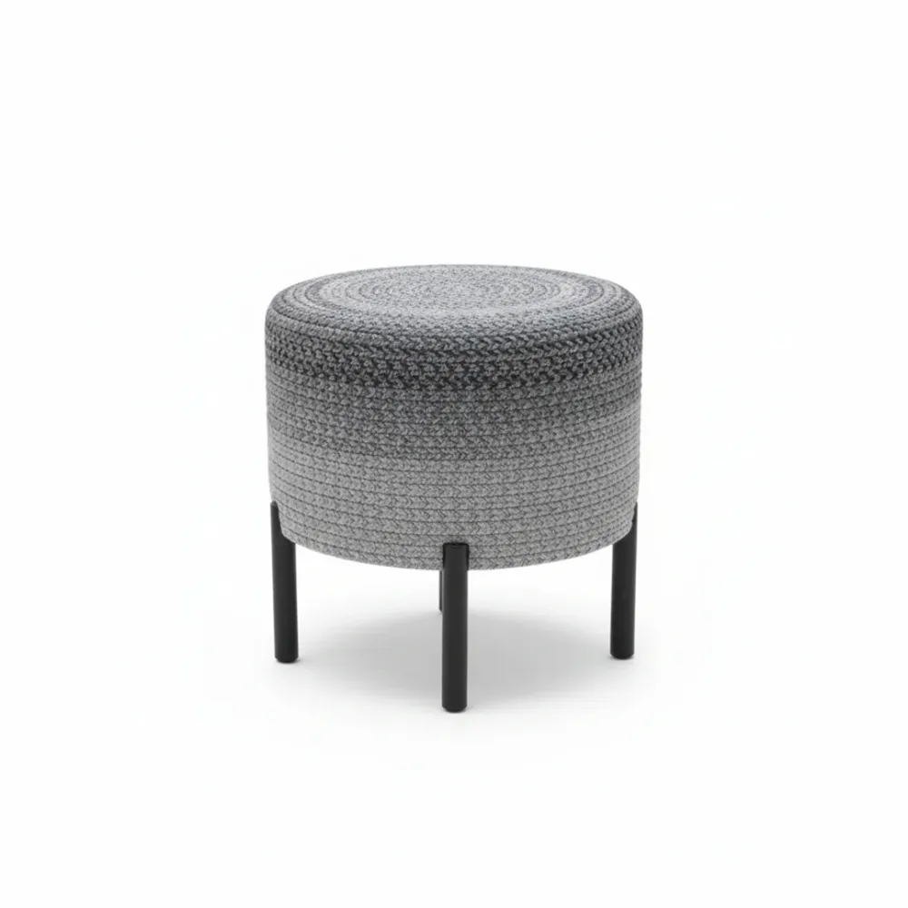 Urban Grey Studio Indoor Round Braided Pouffe Stool with Metal Legs 