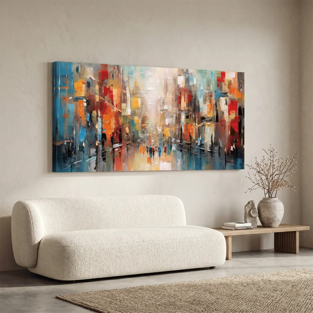 Urban Reflections – Premium Abstract Cityscape Canvas Painting With Frame