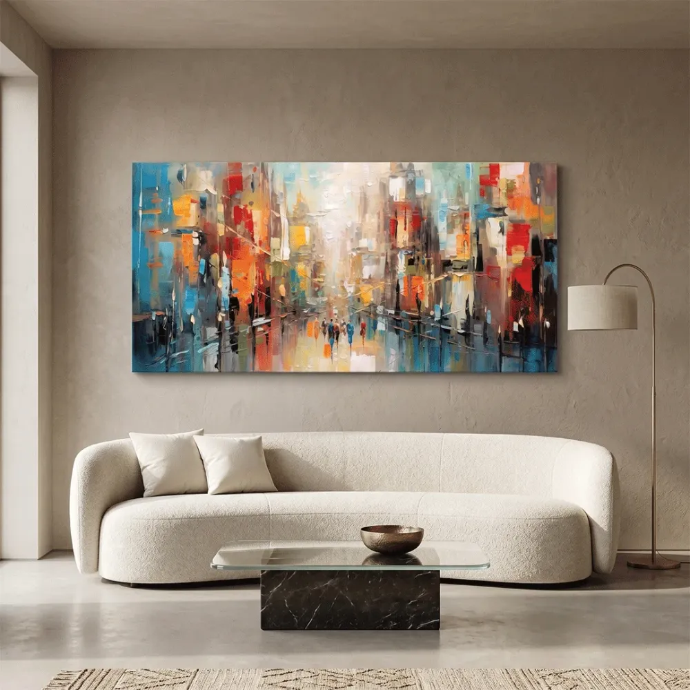 Urban Reflections – Premium Abstract Cityscape Canvas Painting With Frame
