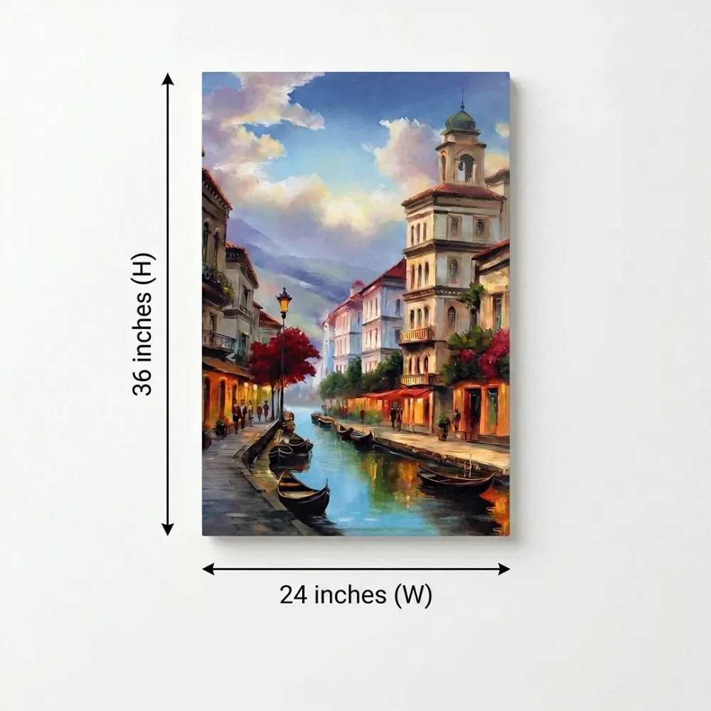 Venetian Canal Street Canvas Wall Art – Classic European Cityscape With Frame