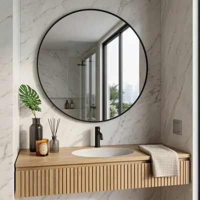 Vibrant Black Bordered Minimalist Round Wall Mirror