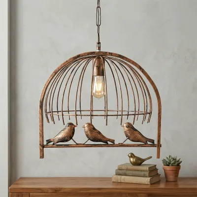 Vintage Birdcage Hanging Pendant Light – Rustic Metal Decorative Ceiling Lamp