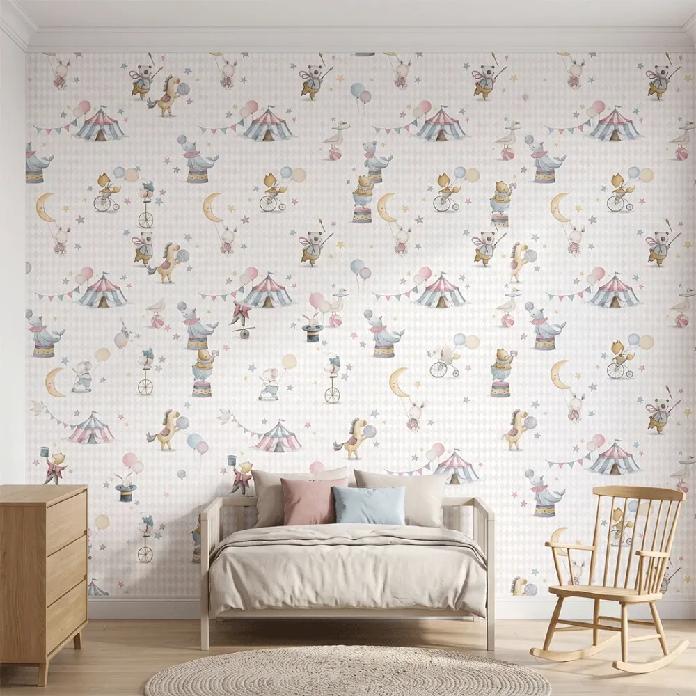 Vintage Circus Animal Kids Wallpaper | Pastel Nursery Wallpaper 