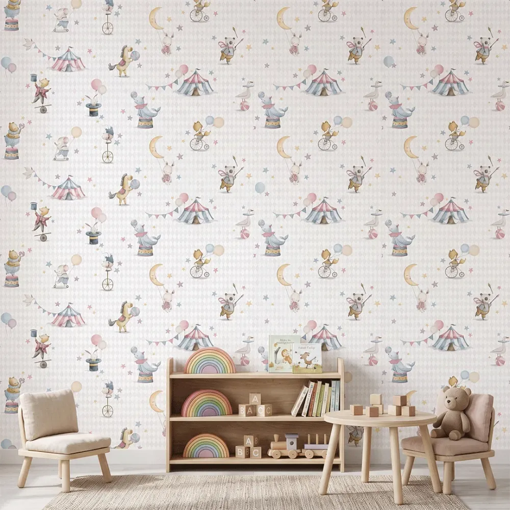 Vintage Circus Animal Kids Wallpaper | Pastel Nursery Wallpaper 