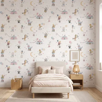 Vintage Circus Animal Kids Wallpaper | Pastel Nursery Wallpaper