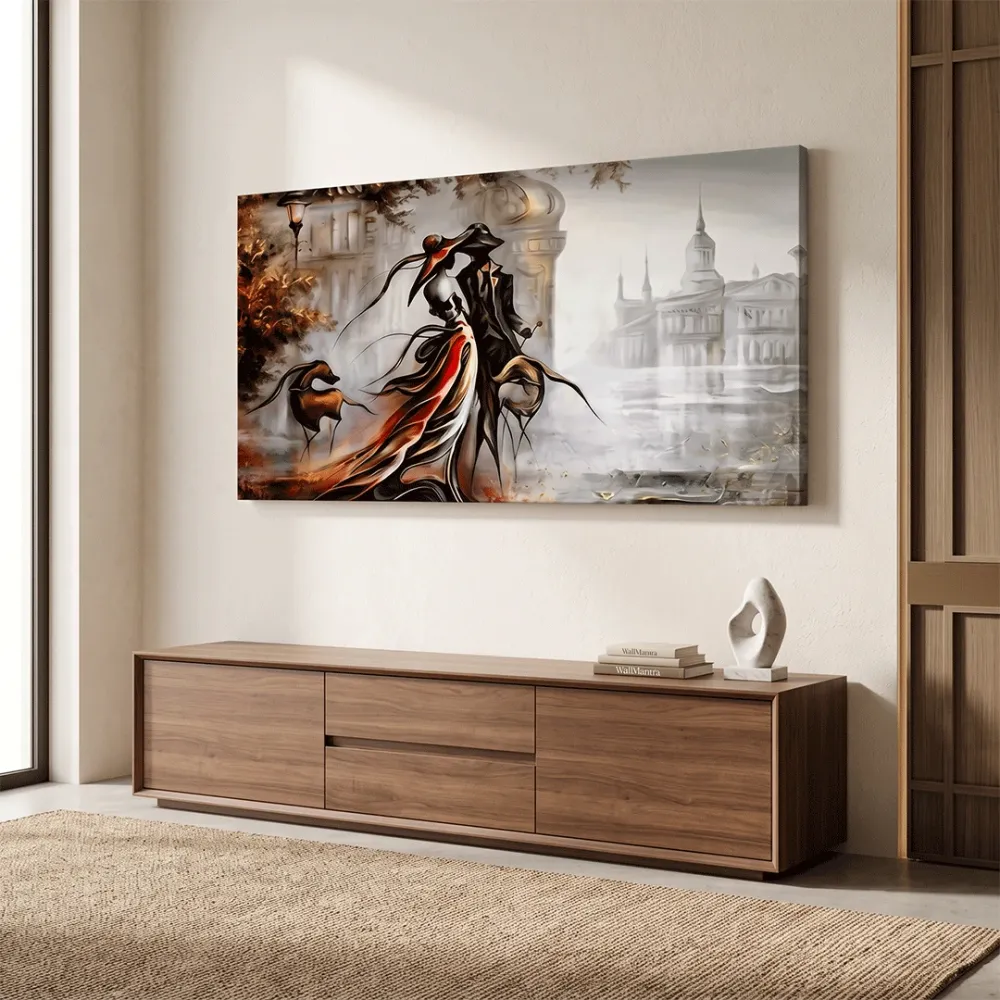 Vintage Couple Modern Art Canvas Painting With Frame