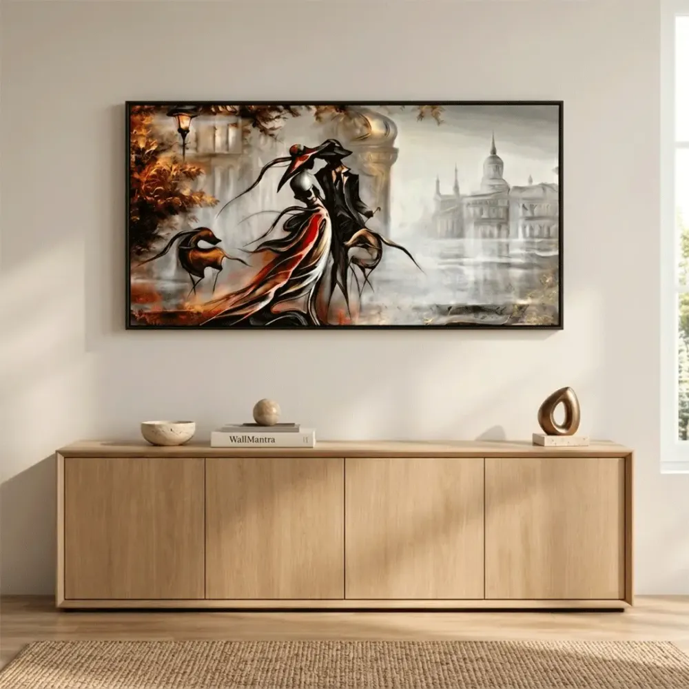 Vintage Couple Modern Art Canvas Painting With Frame