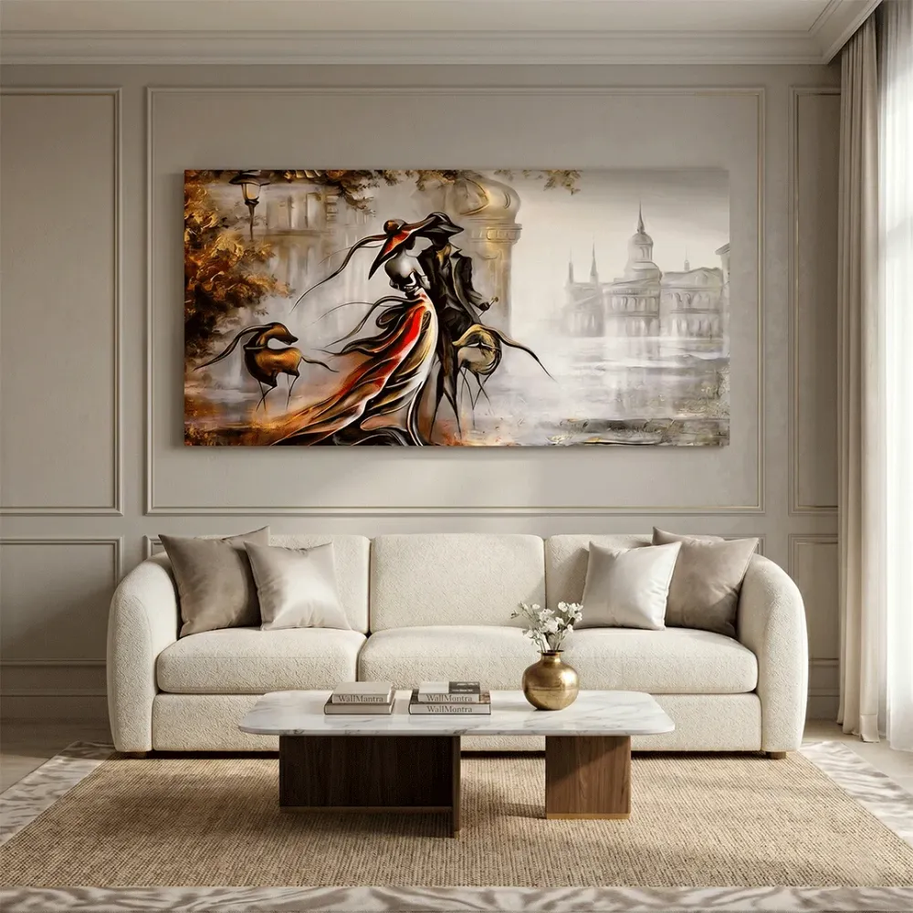 Vintage Couple Modern Art Canvas Painting With Frame