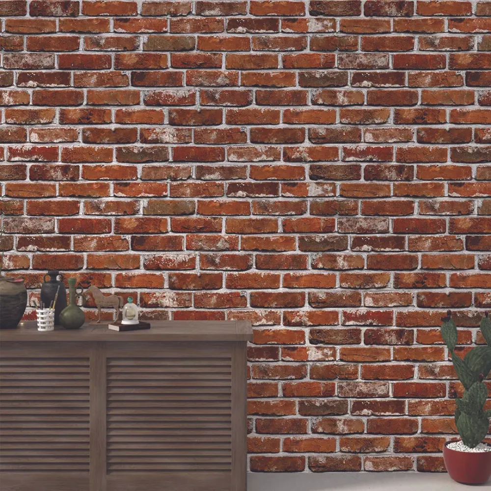 Vintage Grey Brick Textured Wallpaper – Multi-Tone Rustic Elegance Dark Brown