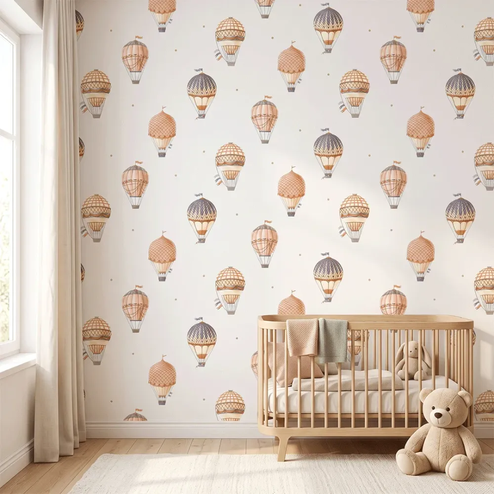 Vintage Hot Air Balloon Kids Wallpaper | Premium Korean Vinyl Nursery Wallpaper