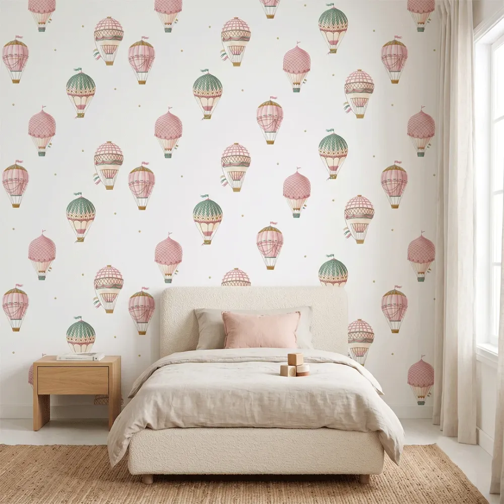 Vintage Hot Air Balloon Kids Wallpaper | Premium Korean Vinyl Nursery Wallpaper