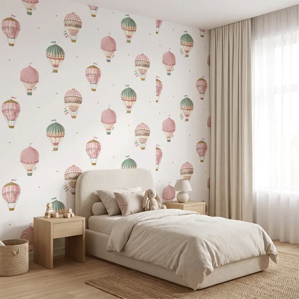 Vintage Hot Air Balloon Kids Wallpaper | Premium Korean Vinyl Nursery Wallpaper