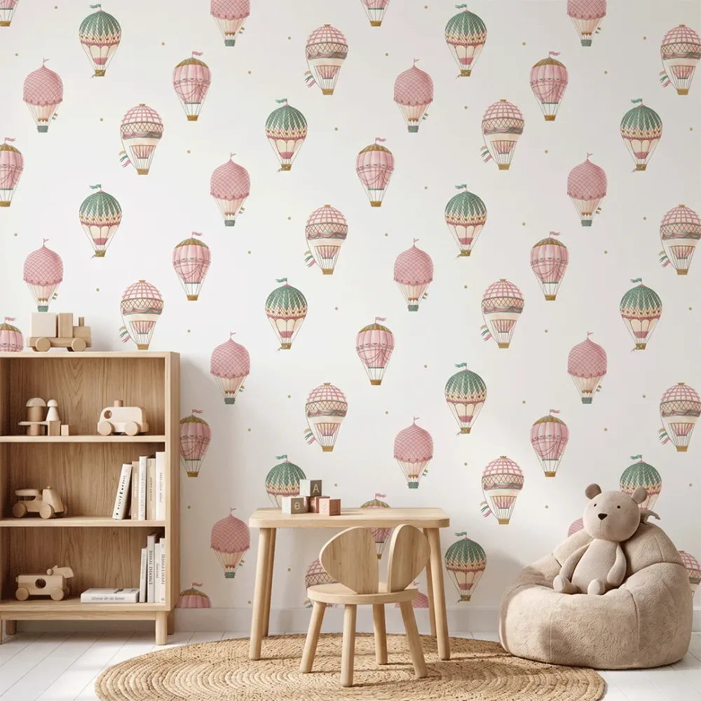 Vintage Hot Air Balloon Kids Wallpaper | Premium Korean Vinyl Nursery Wallpaper