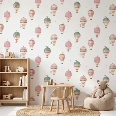 Vintage Hot Air Balloon Kids Wallpaper | Premium Korean Vinyl Nursery Wallpaper