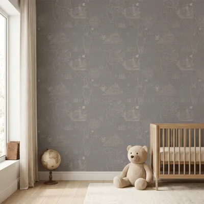 Grey Vintage Nautical Wallpaper | Premium Korean Vinyl Maritime Map Wallpaper