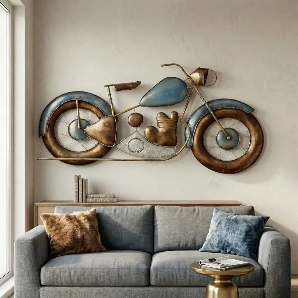 Vintage Motorcycle Metal Wall Art for Living Room 