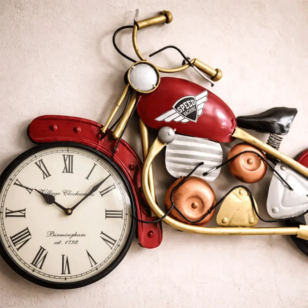 Vintage Motorcycle Metal Wall Clock Art for Living Room 