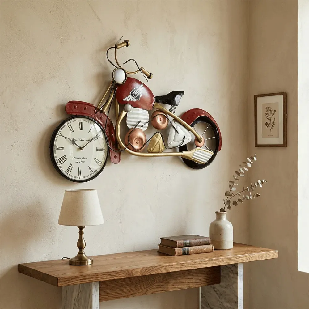 Vintage Motorcycle Metal Wall Clock Art for Living Room 