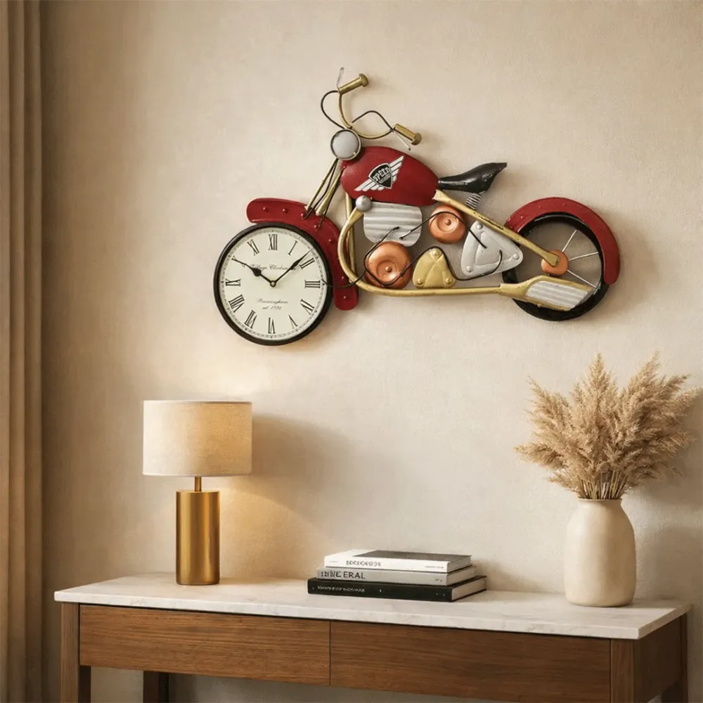 Vintage Motorcycle Metal Wall Clock Art for Living Room 